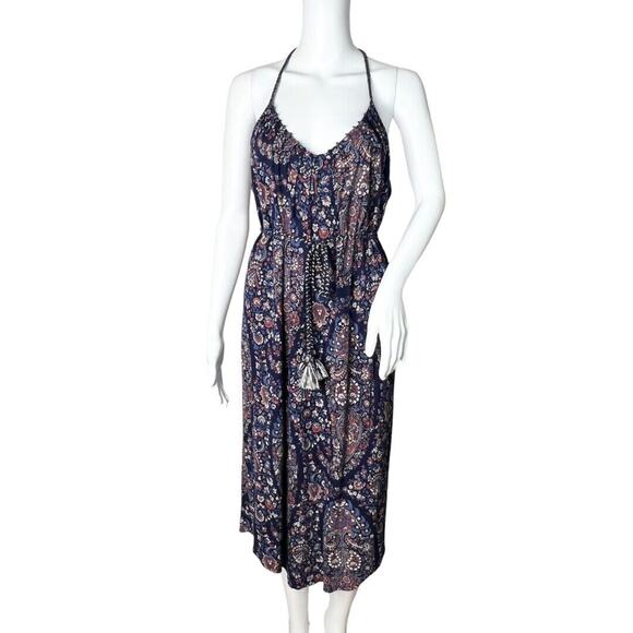 Lucky‎ Brand Dress Womens Small Blue Red Paisley Print Midi Bohemian Festival - Picture 1 of 9